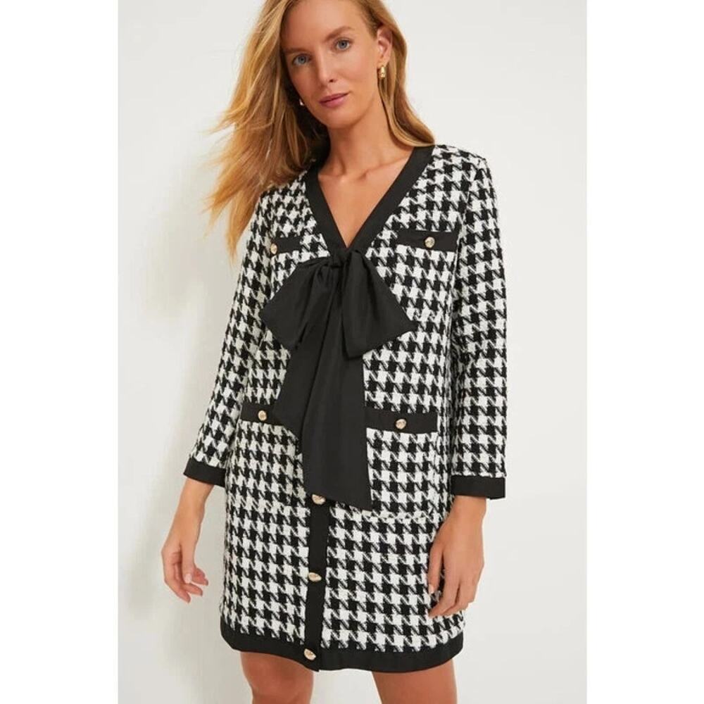NWT Pomander Place x Tuckernuck Coco Tweed Bow Mini Dress Black/White Women's M